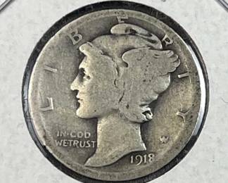 1918-S Early Date Mercury Silver Dime, US 90%