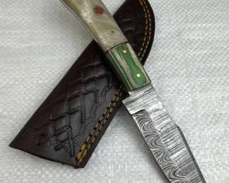 Damascus Steel Fixed Blade Knife w/ Sheath