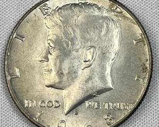 1968-D JFK 40% Silver Half Dollar, US 50c Coin