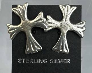 925 Silver Ornate Cross Post Earrings