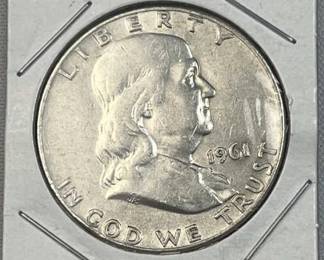 1961-D Franklin Silver Half Dollar, US 90% Coin