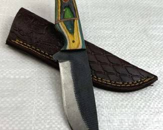 Damascus Steel Fixed Blade Knife w/ Sheath