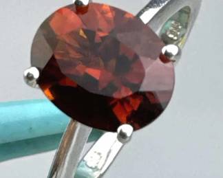 925 Silver Solitaire Oval Garnet Ring