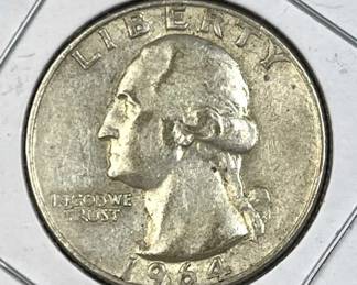 1964 Washington Silver Quarter, US 90% Coin