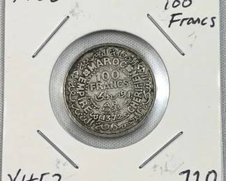 1953 Silver Morocco 100 Francs .720