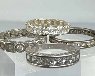 925 Silver Set of (4) Zirconia Band Rings