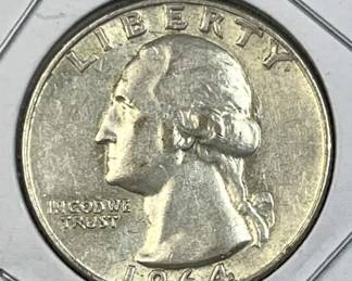 1964 Washington Silver Quarter, US 90% Coin