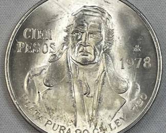 1978 Silver Monterey Mexico 100 Pesos, Morelos