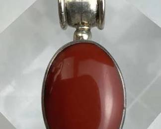 925 Silver Mexico Oval Coral Pendant