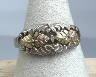 925 Silver Black Hills 12K Gold Tri-Color Leaf Rin