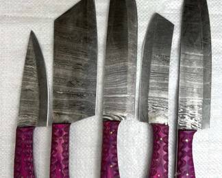 (5) Damascus Steel Chef's Kitchen Knives Set