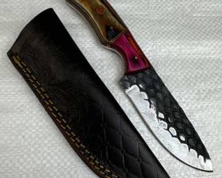 Damascus Steel Fixed Blade Knife w/ Sheath