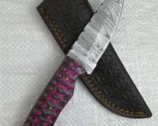 Damascus Steel Fixed Blade Knife w/ Sheath