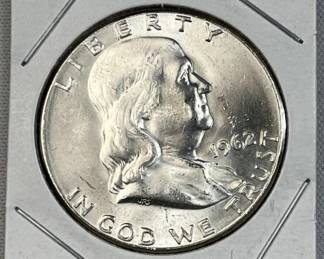 1962 Franklin Silver Half Dollar, BU 90% Coin