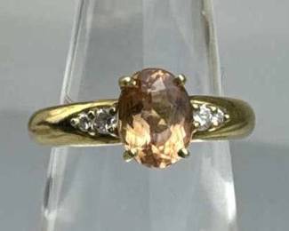 18K Yellow Gold Imperial Topaz & Diamond Ring