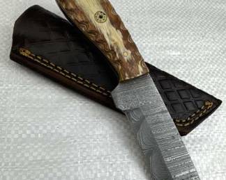 Damascus Steel Fixed Blade Knife w/ Sheath