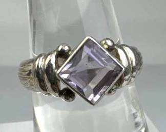 925 Silver Square-Cut Amethyst Ring