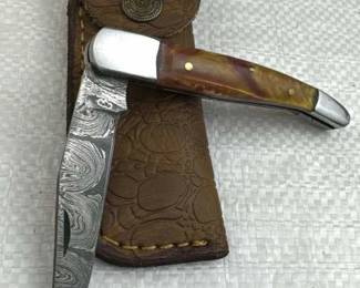 Damascus Steel Fixed Blade Knife w/ Sheath