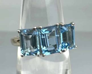 925 Silver Triple Emerald Cut Sky Blue Topaz Ring