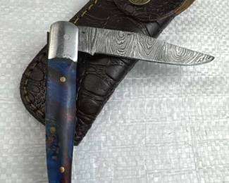 Damascus Steel Fixed Blade Knife w/ Sheath