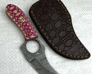 Damascus Steel Fixed Blade Knife w/ Sheath