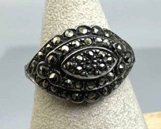 925 Silver Vintage Marquise Shaped Marcasite Ring