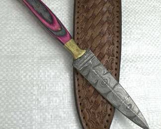 Damascus Steel Fixed Blade Knife w/ Sheath