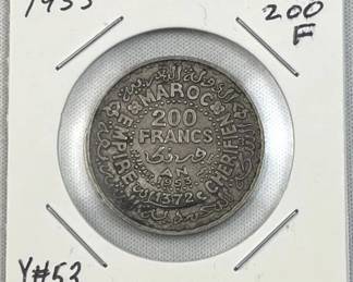 1953 Silver Morocco 200 Francs .720