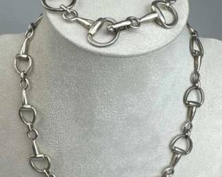 925 Silver Vtg Horse Snaffle Necklace & Bracelet