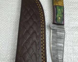 Damascus Steel Fixed Blade Knife w/ Sheath