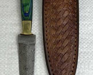 Damascus Steel Fixed Blade Knife w/ Sheath