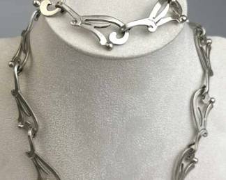 925 Silver Unique Link Bracelet and Necklace Set