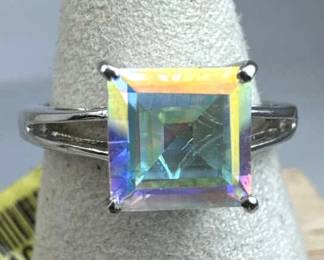 925 Silver Solitaire Mystic Topaz Ring