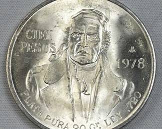 1978 Monterey Mexico Silver 100 Pesos, Morelos