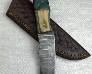 Damascus Steel Fixed Blade Knife w/ Sheath
