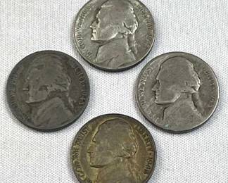 (4) 1942-45 Silver WWII War Nickels, US 35%
