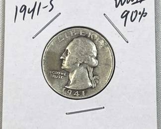 1941-S WWII Era Washington Silver Quarter, 90%