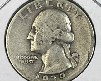 1939 Washington Silver Quarter, US 90% Coin