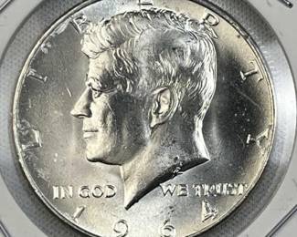 1964 JFK 90% Silver Half Dollar, Brilliant