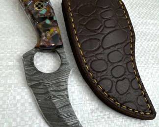 Damascus Steel Fixed Blade Knife w/ Sheath