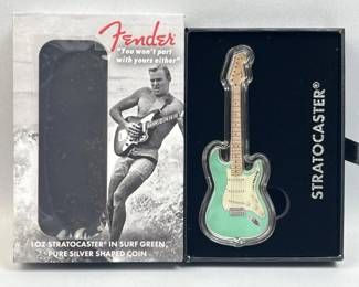 1oz Silver Fender Strat - Surf Green PAMP .999