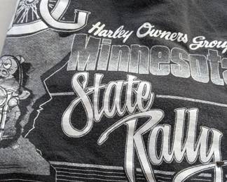 vintage Harley-Davidson Minnesota State Rally t-shirt featuring graphic text for a Harley Owners Group event.