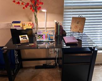 metal desk with glass top