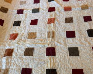 hand made quilt with corduroy inset squares