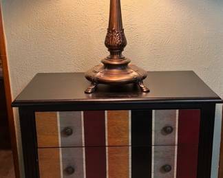 tiffany style lamp and 3 drawer colorful side table