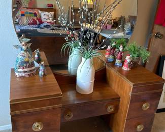 JOERNS BROS walnut vanity with round mirror