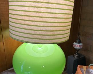 lime green hand blown glass orb lamp