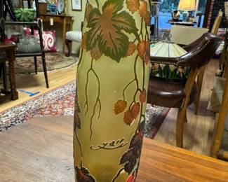 Galle Cameo Art Glass Vase Covered In Flower Vines & Butterfly's 