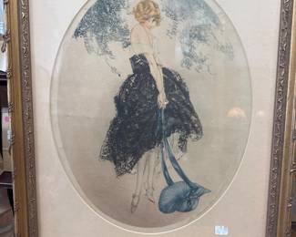 Vintage Art Deco Framed Print Louis Icart Le Bonnet Bleu 1928 Colored Lithograph