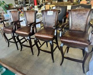 Four Frontgate 30" Leather Bar Stools